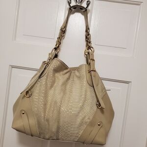 Adrienne Vittadini Beige and goldtone Tote Patent Leather/Suede Combo